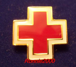 Large Enamel Cross Flat American Red Cross Pin Brand New
