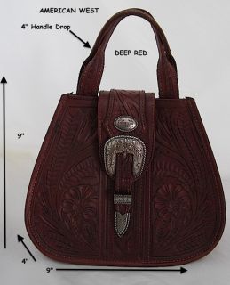 American West DEEP RED HandTooled Leather Saddle Purse Handbag