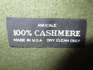 AMICALE OLIVE GREEN 100% CASHMERE LUXURY THROW BLANKET RETAIL $400.00 