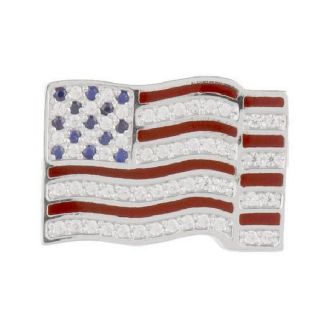   Platinum Clad Sterling Diamonique American Flag Lapel Pin
