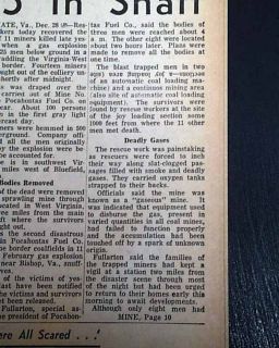 1957 Amonate VA Coal Mine Gas Explosion Old Newspaper