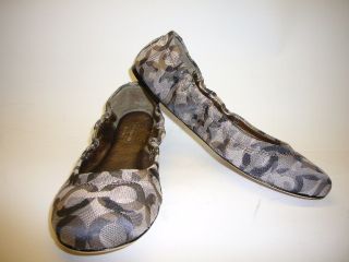 New Coach Aly Gray and Black Fabric Scrunch Ballerina Style Flats w 