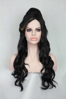 Amy Winehouse Long Black Beehive Wig + FREE Tattoos Set of 9 Guidette 