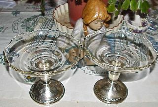   Silver Candlesticks with Glass Inserts Weighted Sterling Amston
