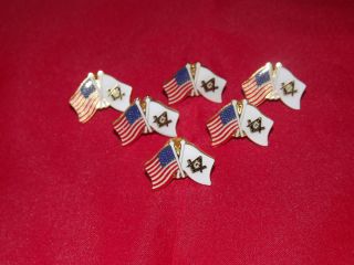 Lot of 6 Double Flag Hat Lapel Pins American Masonic Flags