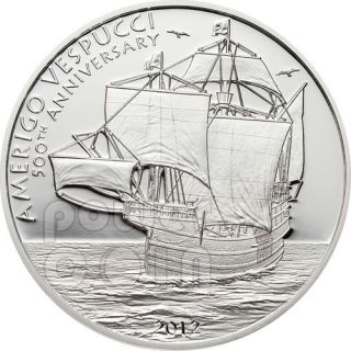 AMERIGO VESPUCCI Explorer Sailing Ship 500th Anniversary Silver Coin 5 