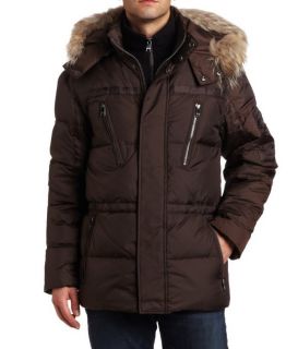 Andrew Marc Mens Hudson Down Parka Fur Trim Brown Coat X Large Retail 