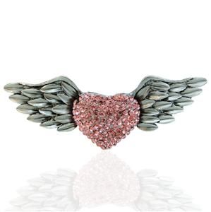 Vintage Style Angel Wing Love Heart Pin Brooch Rhinestone Crystal Pink 