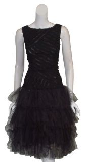 Angel Sanchez Black Feather Beaded Dress 8 $3690 New