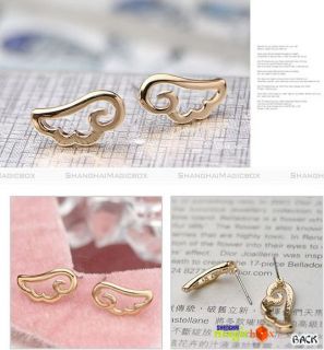 Women Fashion Angel Wings Design Ear Pin Earring Golden Silvery New 
