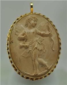   14k Carved Pink Lava Cameo Brooch Pin Pendant Cupid Angel Nymph