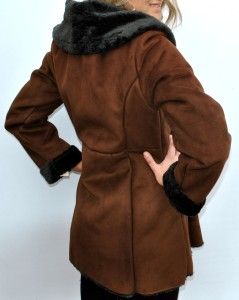 New Womens Angelina Faux Shearling Coat Faux Suede Faux Fur Brown M 