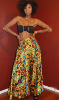 Vintage 1960s Bellbottom Pants High Waisted Maxi Skirt s M Hippie 