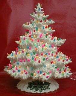 Ceramic Christmas Tree Milk Glass Multi Color Bulbs Beautiful