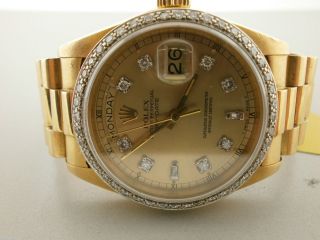   18038 Day Date 18K Watch with Custom Diamond Dial Bezel Nice