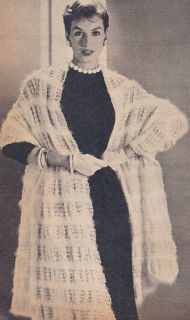 Vintage Knitting Pattern Angora Stole Knitted Lace Rows