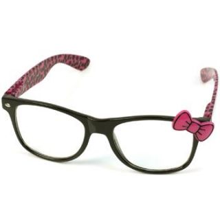   Bow Animal Print Fake Clear Lens Eyeglasses Glasses Blk Magenta
