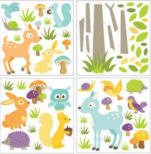 Baby Woodland Animals Wall Stickers 71 Colorful Decals Nursery Decor 