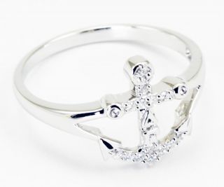 Delta Gamma Sterling Silver Anchor Ring Set w Lab Created Diamonds New 