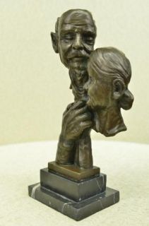 Solid Bronze of A Couple Aniversary Gift Bust Figurine Signed Moore 