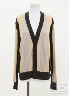 Ann DEMEULEMEESTER Mens Beige Grey Stripe Cardigan Sweater Size M 