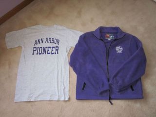 Ann Arbor Pioneer High School Fleece Jacket and T Shirt Adult Small 