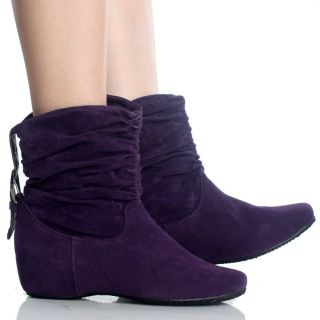 Purple Ankle Boots Winter Slouch Slip on Faux Suede Cute Womens Heels 