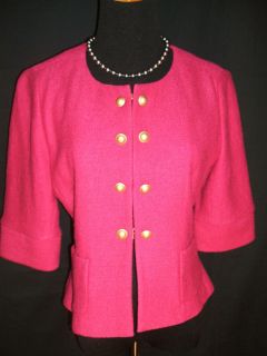 ANN TAYLOR LOFT Bright Hot Pink WOOL Jacket COAT Blazer GOLD BUTTONS 
