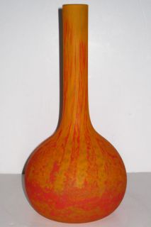 André Delatte Art Deco Period Mottled Orange Glass Vase
