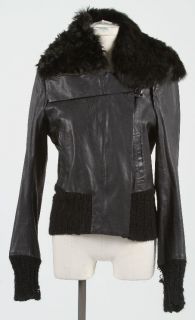 ann demeulemeester black leather llama fur jacket 40