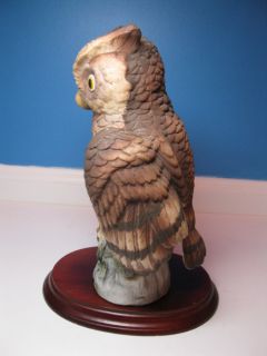 Andrea by Sadek 5938 Owl Large Porcelain Bird Figurine on Wood Base 