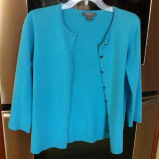 Ann Taylor Teal Blue 3 4 Sleeve Cashmere Sweater Size M