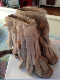 Italian Suede Fringed Rabbit Fur Short Boots by Annabella Club 38 US8 