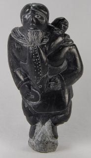 1970s Sgn Andrew Novalinga Inuit Eskimo Art Soapstone Carving Woman 