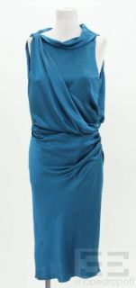 Anna Molinari Blue Crepe Silk Drape Cowl Neck Sleeveless Dress Size 44 