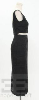 Anna Sui 2 PC Black Striped Raw Silk Sleeveless Crop Top Skirt Set Sz 
