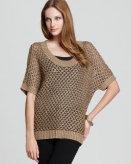 Anne Klein New Gold Metallic Scoop Neck Oversized Pullover Sweater XS 