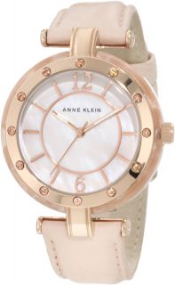 Anne Klein Womens 10 9994RGLP Rosegold Tone Peach Leather Strap Watch 
