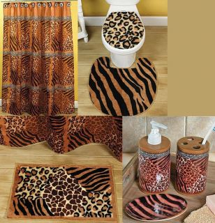 Animal Print Safari Wild Decor Towels Bathroom Rug Set Shower Curtain 
