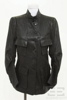 ANN DEMEULEMEESTER Black Leather Button Front Jacket Size 38