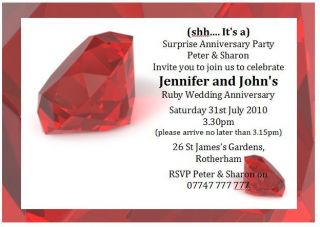 10 x Surprise Ruby Wedding Anniversary Party Invitations Free Artwork 