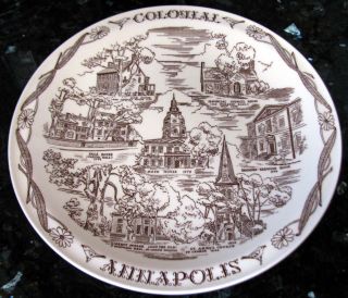 Colonial Annapolis Sepia Brown Tone Collectors Plate Vernon Kilns 