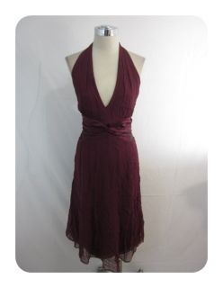 New Anne Klein Garnet Red Pleated Silk Chiffon Halter Dress 8 $190 