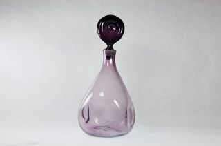 Vintage Blenko Art Glass Amethyst Pinched Signed Decanter Bottle 14 