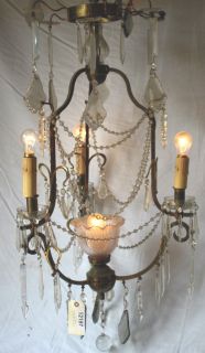 Antique Victorian Light Brass Crystal Chandelier