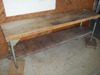 Vintage Butcher Block Work Table 3 Hardwood Top x 8 Ft