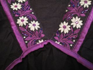 ANTIK BATIK Black Peasant Top Blouse Embroidered Ribbon Purple Beaded 