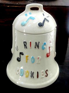 Vintage Antique Cookie Jar w Bell Inside Lid Ring for C