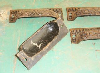 vintage ornate cast iron drawer bin pulls
