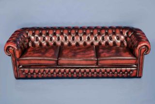 English Leather Chesterfield Sofa Couch Antique Style Four Seat